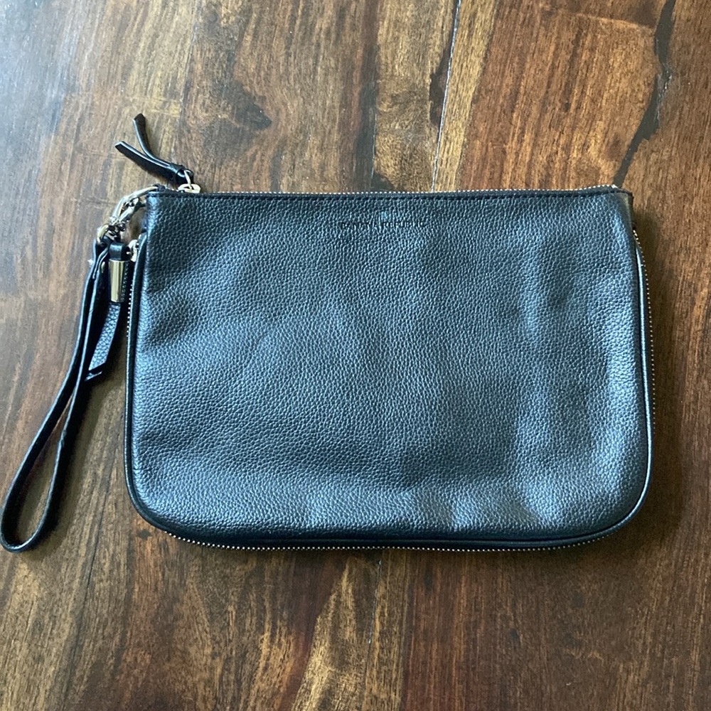 One Size Banana Republic Black Leather Clutch w/Wrist Strap and Metal Zipper